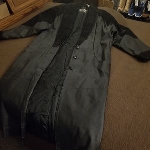 Outbrook full length black leather trench coat